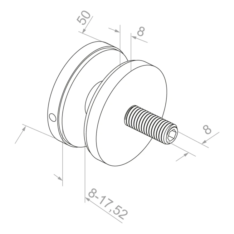 Suport punctual pentru sticlă 8-17,52 mm fi 50/8/M8x45 AISI 304 sistem plat satin 000-477 (3)