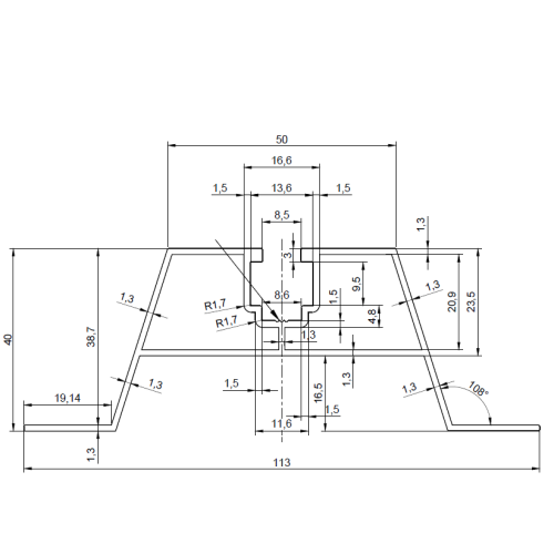 Suport trapez aluminiu H100 L330 cu garnitură EPDM 2 mm pentru montaj PV 001-779 (2)