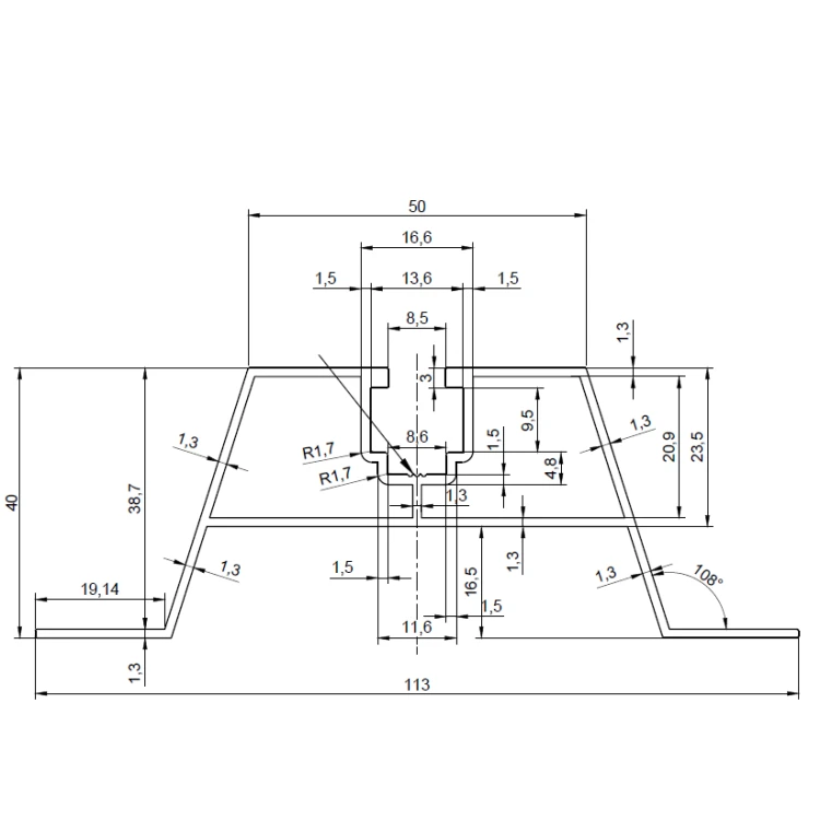 Suport trapez aluminiu H100 L330 cu garnitură EPDM 2 mm pentru montaj PV 001-779 (2)