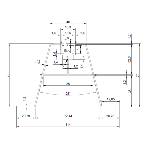 Consolă trapezoidală din aluminiu PV cu EPDM H70 L330 pentru tablă trapezoidală 001-777 (2)