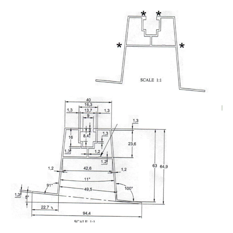 Adaptor trapez oblic cu garnitură EPDM H63 L330 – adaptor de acoperiș PV din aluminiu 001-776 (2)