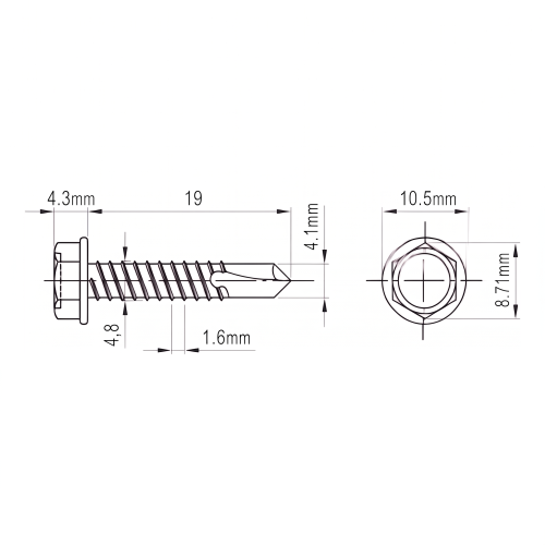 Șurub autoforant DIN 7504 K 4.8x19 mm – oțel inoxidabil A2, cap hexagonal cu flanșă 001-923 (2)
