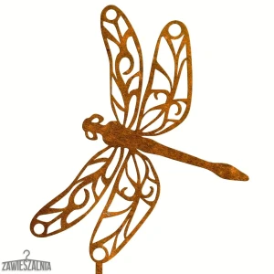 Zawieszalnia – libelulă de grădină ajurată din oțel corten XL 22x98 cm pe tijă