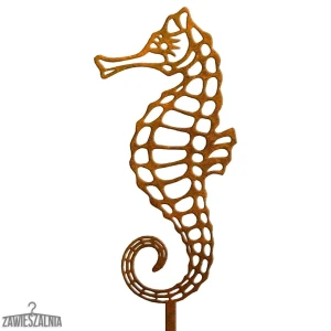 Zawieszalnia – decorațiune de grădină căluț de mare XXL din corten pe tijă de 80 cm