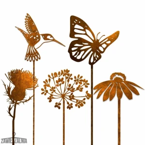Zawieszalnia – bijuterie de grădină set ruginie 5 ornamente XXL din oțel corten 101 cm