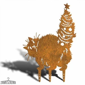 Zawieszalnia – decorațiune de grădină Pisică de Crăciun XL 58 cm din oțel corten
