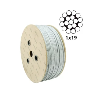Cablu de oțel zincat Ø2,0 mm cu toron unic 1×19 – vânzare la metru