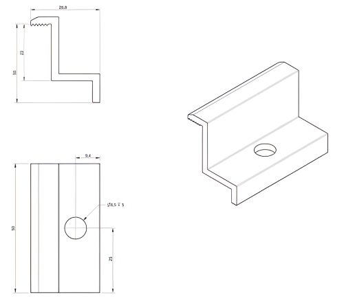 Clemă de capăt H30 Aluminiu 6060 gaura M8 Anodizat PV-03-02 (2)