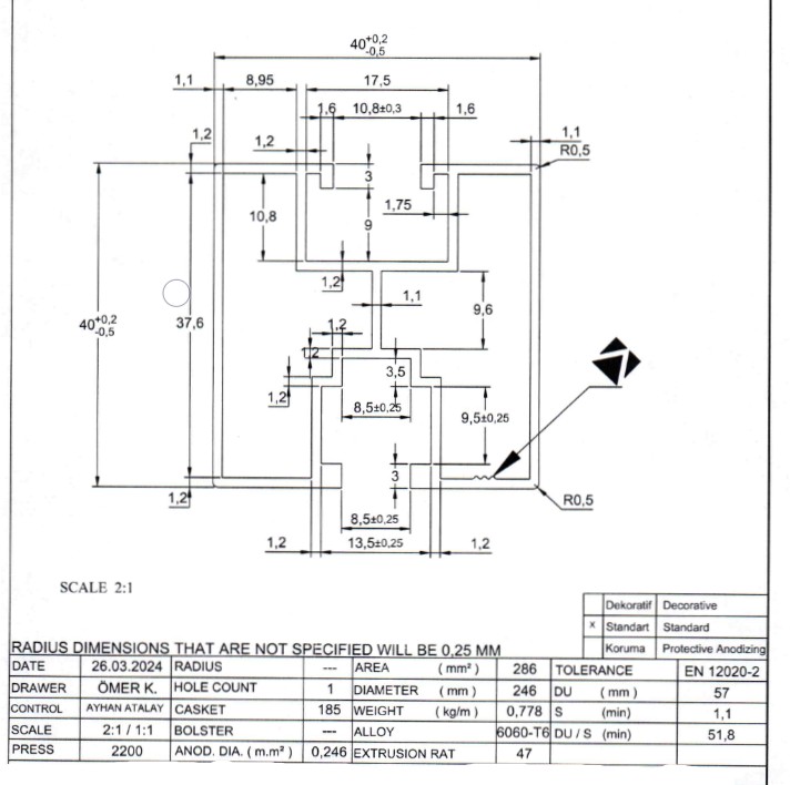 Profil aluminiu 240cm 40x40 pentru șuruburi hexagonale PV-01-27 (4)