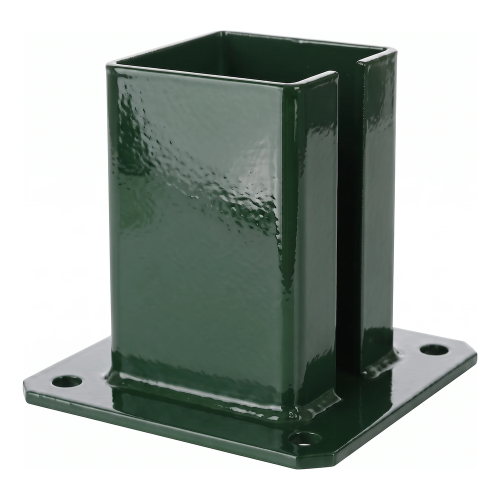 Bază de fixare din o?el pentru stâlp de gard ?i poartă 100×100 mm, verde RAL 6005 000-791 (1)