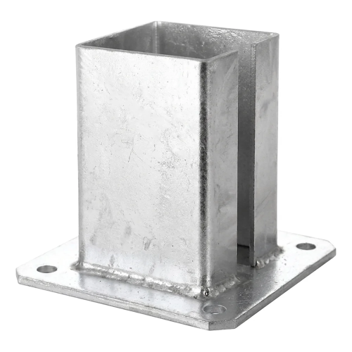 Bază metalică (talpă) pentru stâlp de gard ?i poartă 100×100 mm, zincată 000-789 (1)