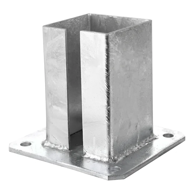 Bază metalică (talpă) pentru stâlp de gard ?i poartă 100×100 mm, zincată 000-789 (2)