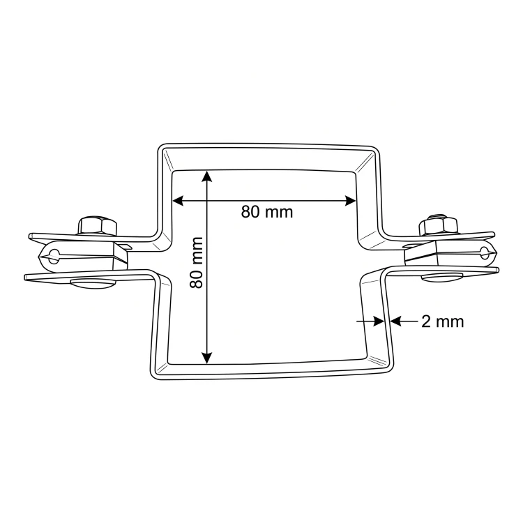 Bridă de gard pentru panouri, intermediară, 80×80 mm, grafit RAL 7016 – set complet 001-611 (4)