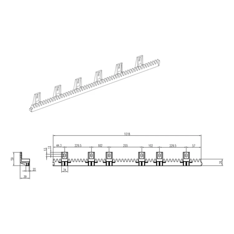 Cremalieră pentru porți culisante autoportante Material plastic L1000X20 până la 800 kg 000-204 (3)