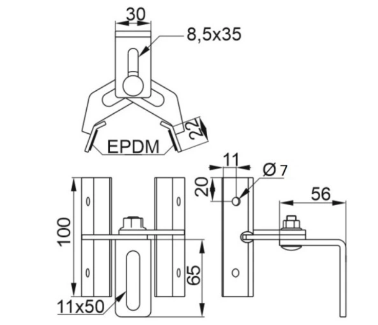 Suport trapezoidal din tablă metalică Reglabil 10cm Oțel inoxidabil 1.4016 PV-08-32 (2)