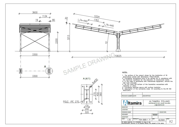 Carport fotovoltaic pentru 2 vehicule T 11,4m x 3,3m Parcare solară GPV-101-08 (4)