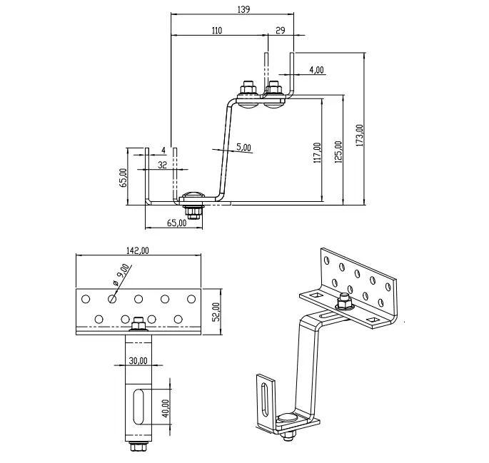 Cârlig de acoperiș Vario 3x Reglabil Oțel inoxidabil 1.4016 - 120mm PV-08-13-H17 (1)