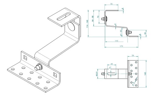 Cârlig în T 120 mm (4-4-4) lățime 50 specie.1.4016 reglabil VARIO PV-08-41 (2)