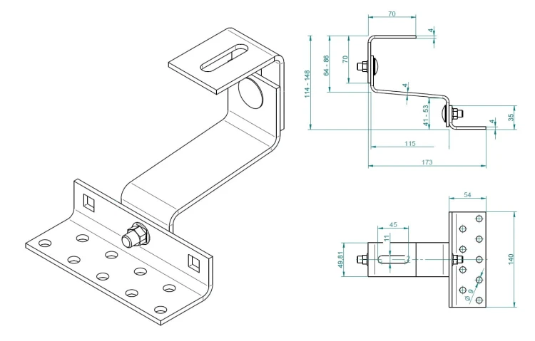 Cârlig în T 120 mm (4-4-4) lățime 50 specie.1.4016 reglabil VARIO PV-08-41 (2)