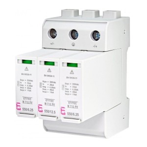 Limitator de supratensiune ETI PV DC Tip 1+2 (Clasa B+C) 1100V 3P 65kA 3,8kV