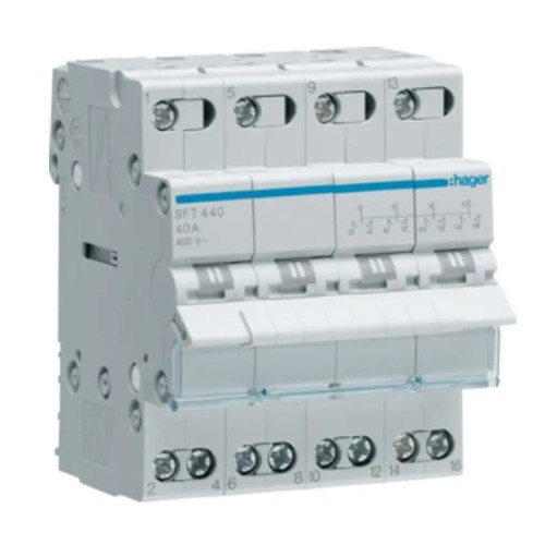 Comutator modular de instalare I-0-II (1-0-2) punct comun de sus 4P 40A 400VAC SFT440 HAGER GPV-401-68