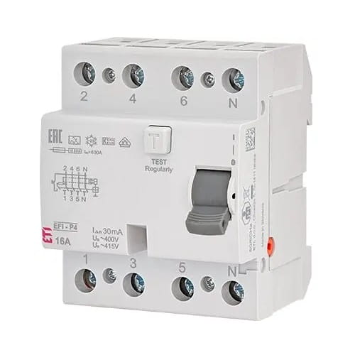 Întrerupător de curent rezidual 4P 40A 30mA tip AC EFI6-P4 AC 40/0.03 002061652 ETI GPV-401-73