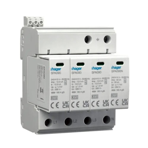 Descărcător de supratensiune Hager tip 1+2 (clasa B+C) 4P 50kA 1,2kV GPV-401-101