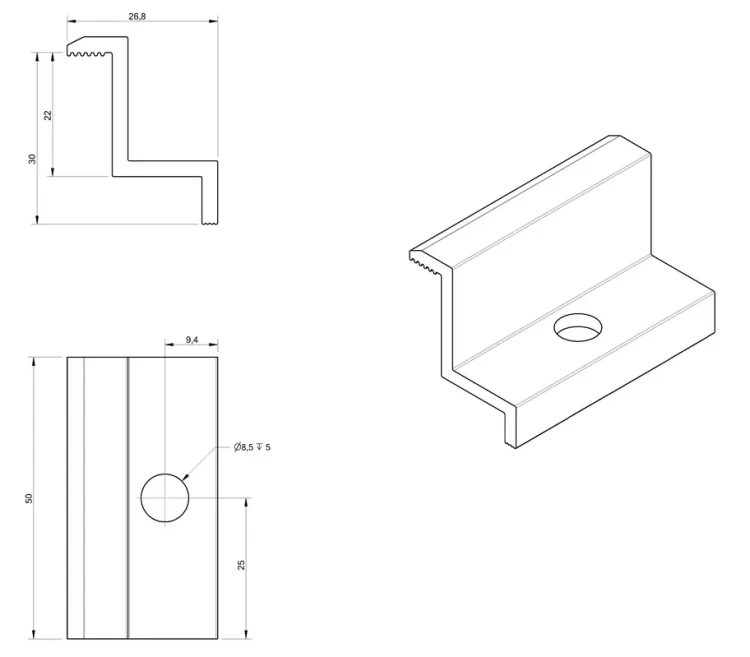 Clemă de capăt H30 Aluminiu 6060 Orificiu M8 vopsit PV-03-30 (3)