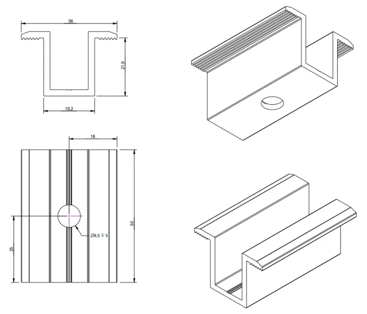 Clemă de mijloc H24 Aluminiu 6060 Orificiu M8 vopsit PV-04-15 (2)