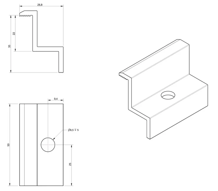 Clemă de capăt H35 Aluminiu 6060 gaura M8 PV-03-05 (2)