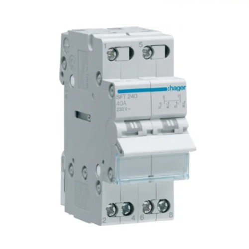 Hager Modular Installation Switch I-0-II (1-0-2) Punct comun de sus 2P 40A 230V AC GPV-401-212
