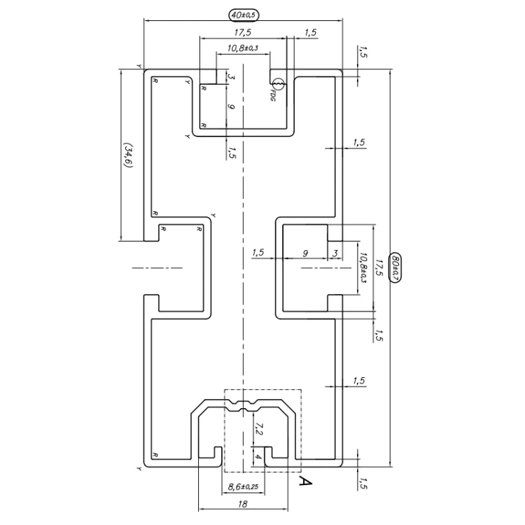 Profil de montaj din aluminiu 195cm 80x40 pentru bolțuri hexagonale 90443 PV-01-34 (2)