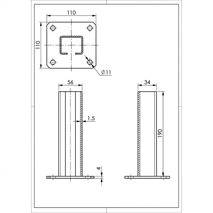 Bază pentru stâlp de gard 60x40 maro RAL 8017 galvanizată 000-154 (2)