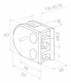 Suport pentru sticlă 50x40x26 mm cu pin, sticlă 6-10,76 mm, AISI 304, sistem 42,4 mm, satin 000-265 (3)