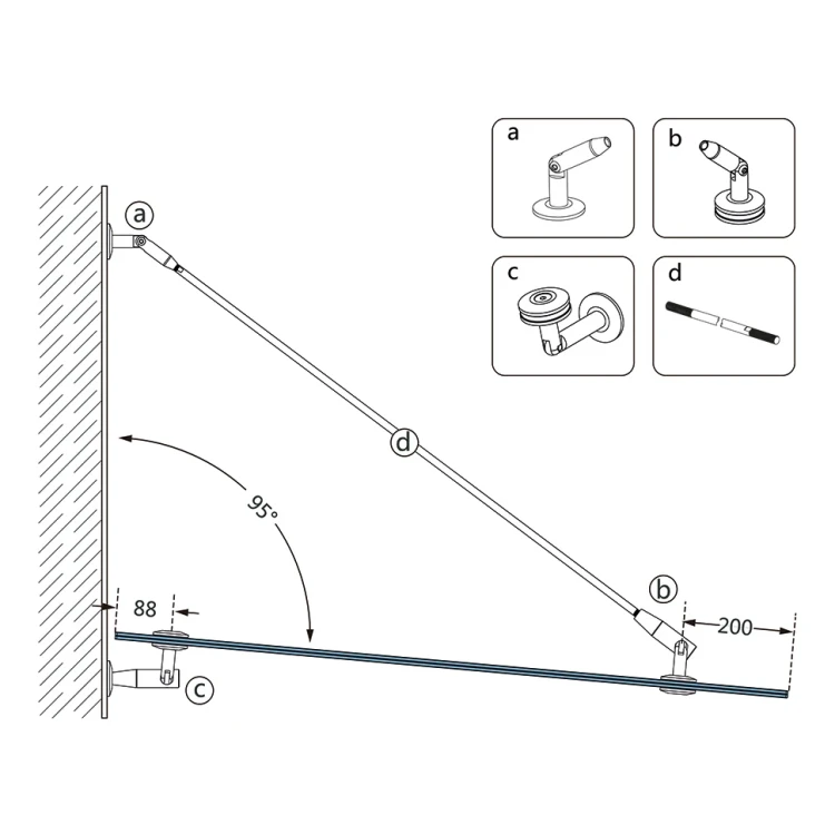 Sistem copertine din sticlă M10 3-elemente tirant fi 10 mm sticlă 8-17,52 mm AISI 304 satin 000-261 (5)