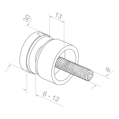 Suport punctual pentru sticlă fi 30/13/M8x40 sticlă 6-12 mm AISI 304 sistem plat satin 000-295 (2)