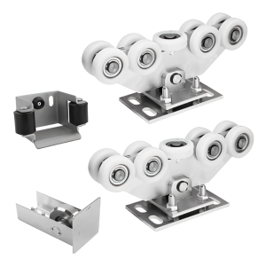 Pachet cărucioare pentru poartă culisantă: 2× cărucior (9 role, plastic) + accesorii