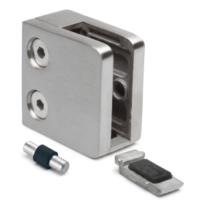 Suport pentru sticlă 6-10,76 mm 45x45x26 mm consolă și pin AISI 304 sistem plat lucios