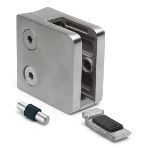 Suport pentru sticlă 6-10,76 mm 45x45x26 mm consolă și pin AISI 304 sistem 42,4 mm luciu