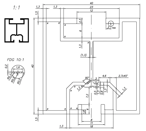 Profil aluminiu 443cm 40x40mm pentru șuruburi ciocan Anodizat PV-01-10-AN (3)