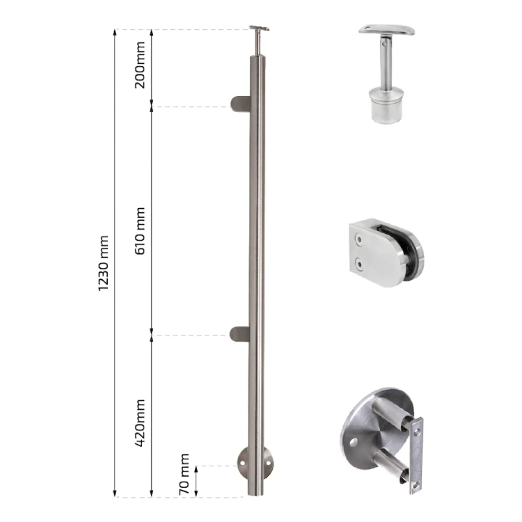 Stâlp terminal stâng fi 42,4x1230mm AISI304 fixare laterală satin 000-525 (2)