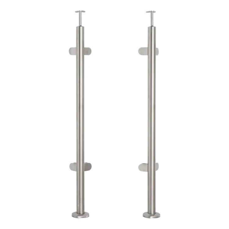 Stâlp balustradă colțar pentru sticlă fi 42,4x1060/1102,4mm 4 suporturi șlefuit 000-559 (1)