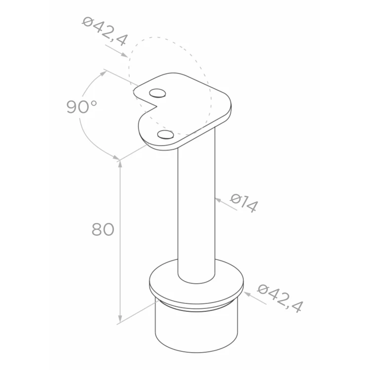 Stâlp balustradă colțar pentru sticlă fi 42,4x1060/1102,4mm 4 suporturi șlefuit 000-559 (3)
