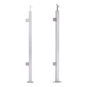 Stâlp balustradă extremitate stânga 40x40x1060/1100mm 2 suporturi pentru sticlă