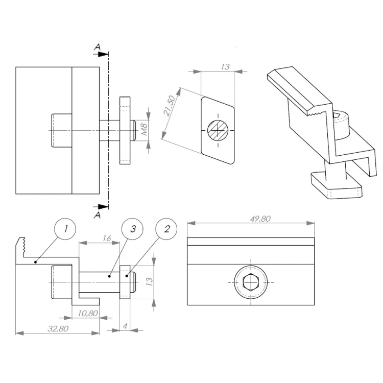 Clemă de capăt 30mm cu Șurub și Inserție PV-03-22 (2)