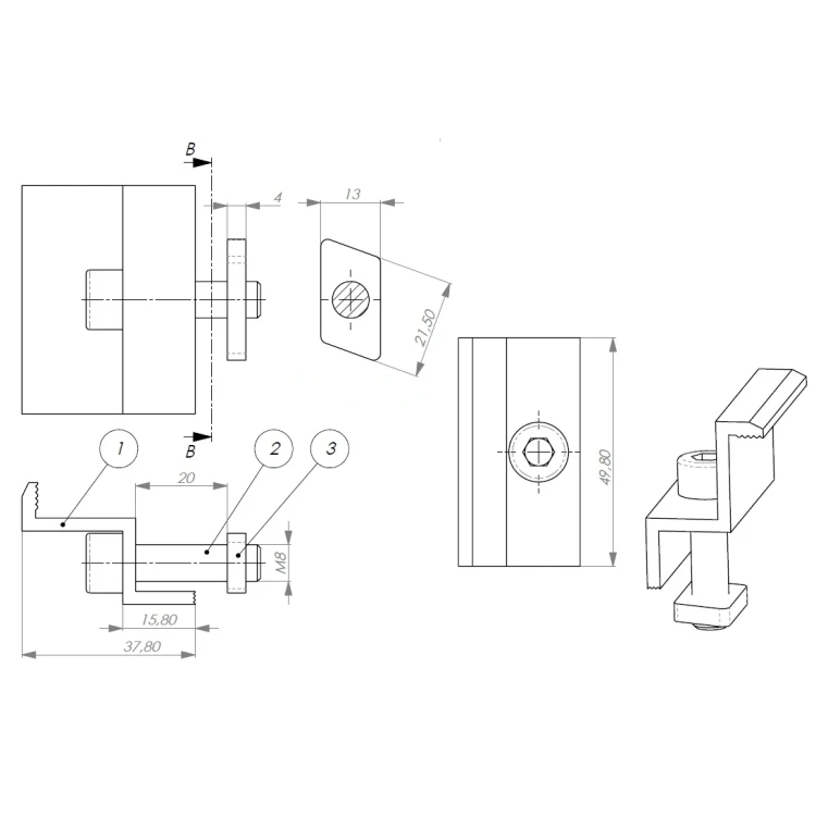 Clemă de capăt 35mm cu Șurub și Inserție PV-03-24 (2)