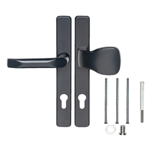 Mâner de ușă cu placă și buton 90 mm – antracit, mască dreptunghiulară