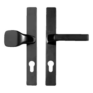 Plăcuță de ușă cu mâner și buton 72 mm negru – oțel, vopsit cu pulbere