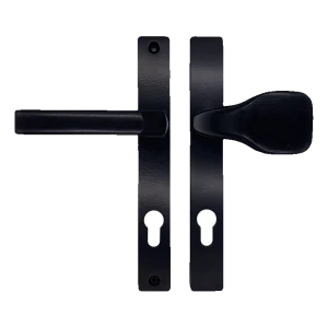 Mâner-buton de ușă negru cu placă PZ 90 mm – H240 × L30 mm