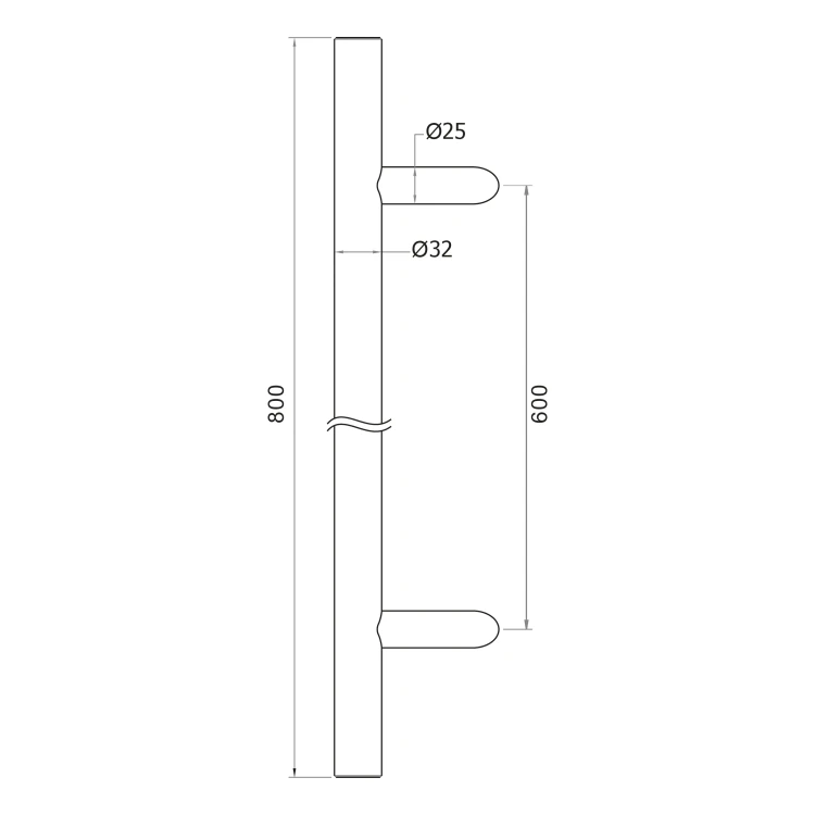 Mâner de ușă unilateral rotund 32×800 mm – oțel inoxidabil AISI 304, satinat, fixare 45° 000-723 (4)